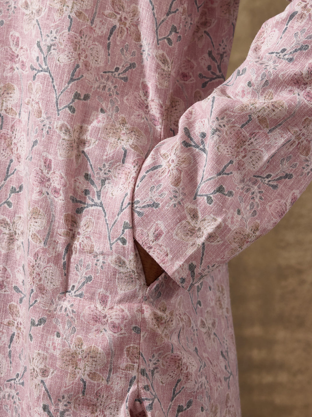 Soft Pink Floral Printed Men's Kurta