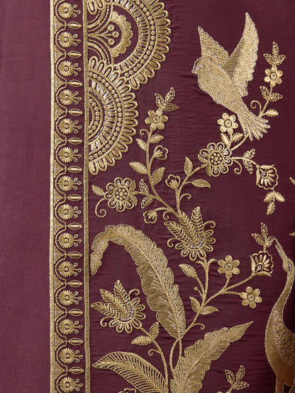Royal Purple Aari Embroidered Men's Kurta Set with Long Jacket
