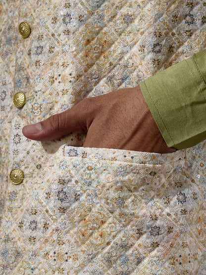 Light Olive Patterned Men's Kurta Set