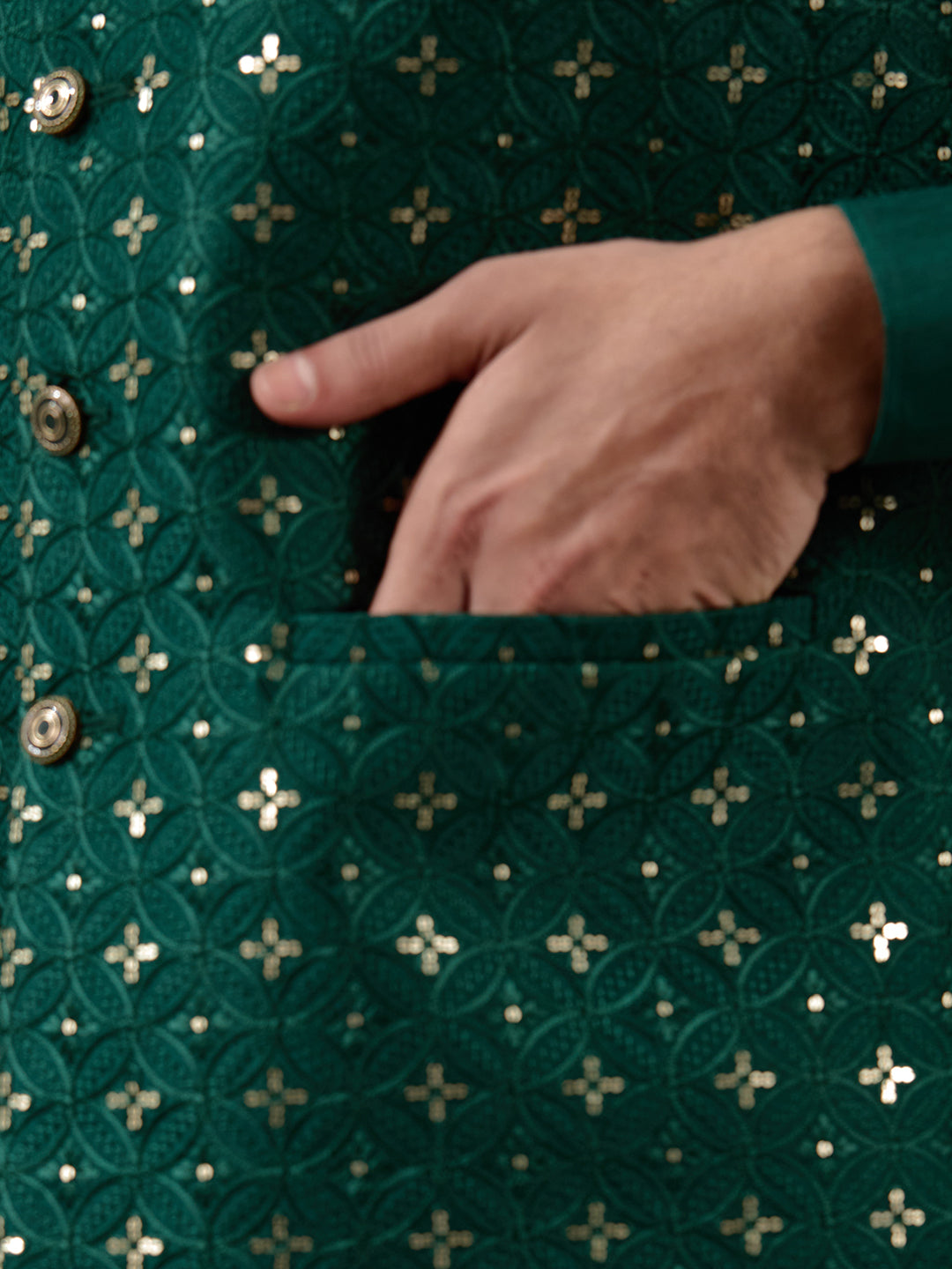 Bottle Green Motifs Sequinned Men's Kurta Set