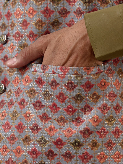 Mehendi Multicolour Patterned Men's Kurta Set