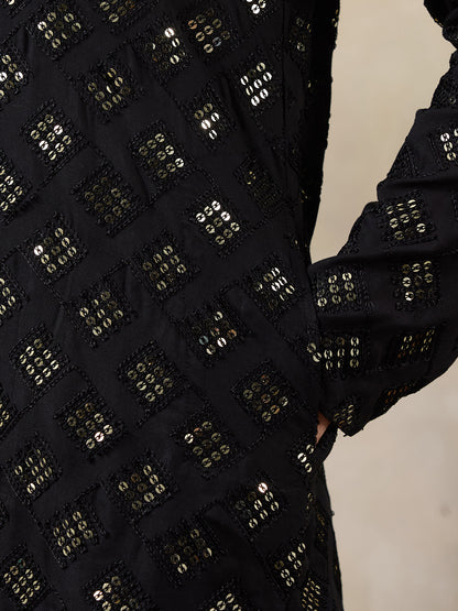 Regal Black Embellished Men's Kurta