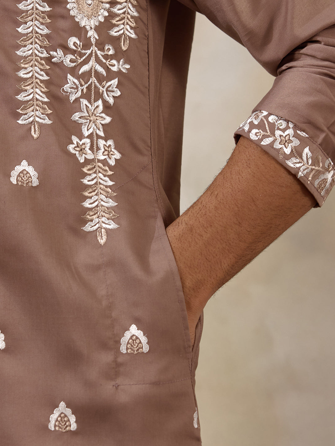 Elegant Nude Aari Embroidered Men's Kurta