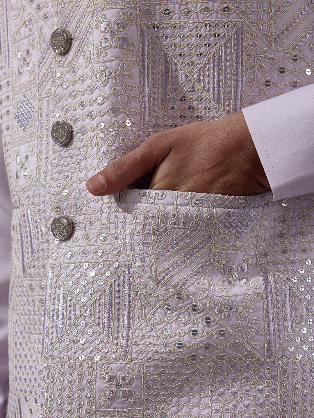 Light Lilac Sequinned Men's Kurta Set