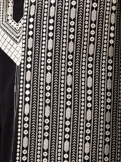 Black Chikankari Embroidered Men's Kurta Set with Long Jacket