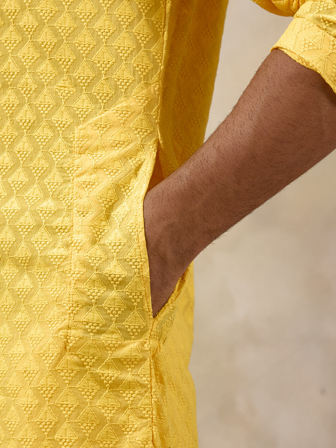 Haldi Yellow Thread Work Men's Kurta with Pants