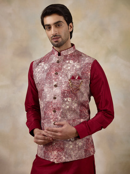 Bloody Red Patterned Men's Kurta Set