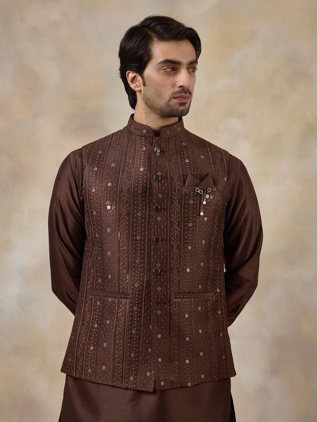 Coffee Brown Sequineed Men's Kurta Set