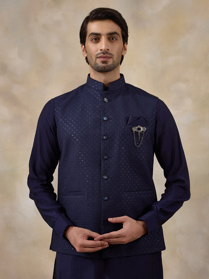 Royal Blue Sequinned Men's Kurta Set
