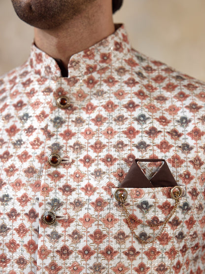 Brown Multicolour Patterned Men's Kurta Set
