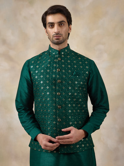 Bottle Green Motifs Sequinned Men's Kurta Set