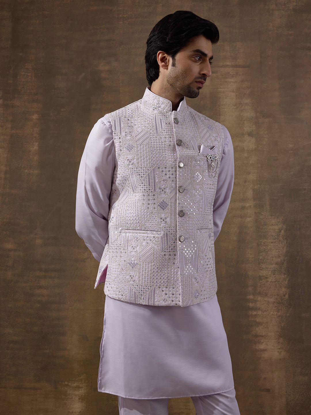 Light Lilac Sequinned Men's Kurta Set