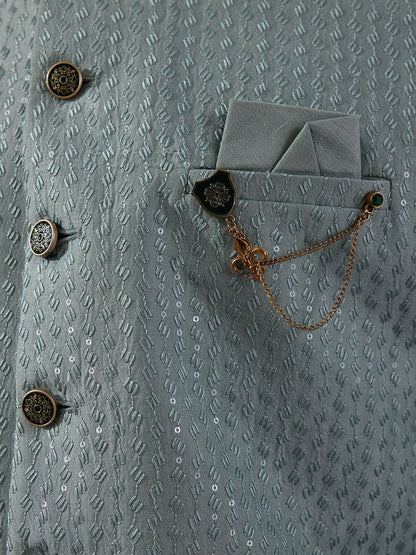Sea Green Sequinned Men's Kurta Set