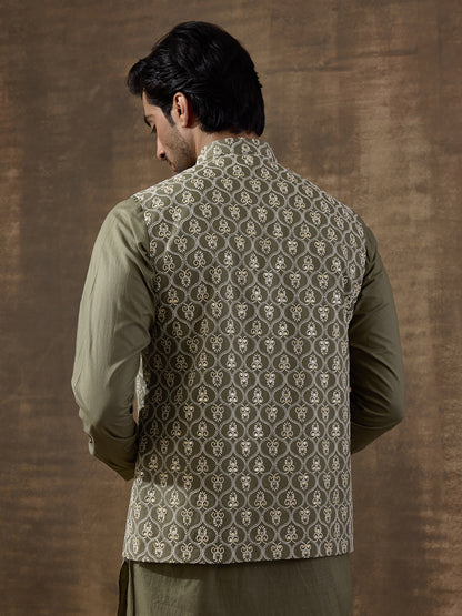 Olive Embroidered Men's Kurta Set