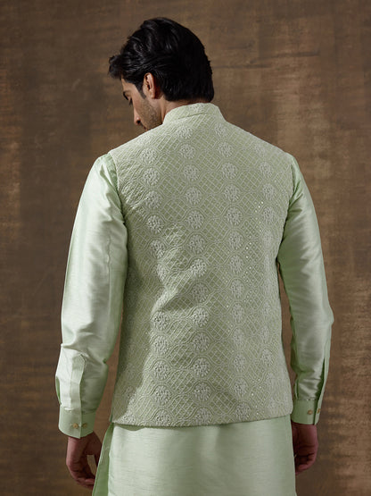 Pastel Green Motifs Embroidered Men's Kurta Set