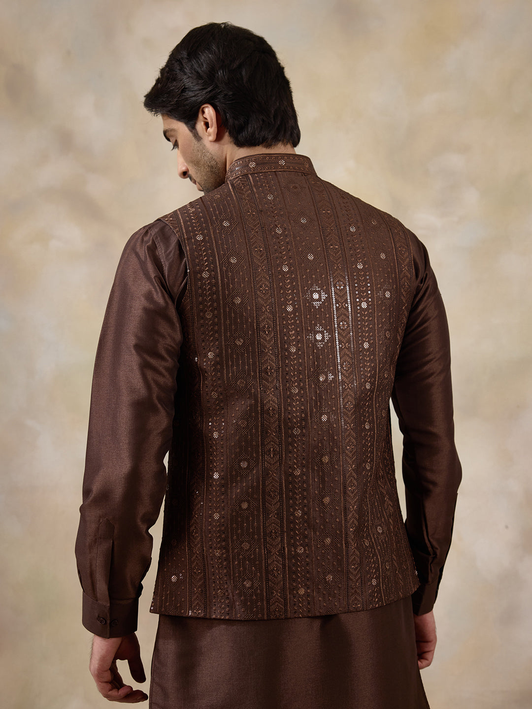 Coffee Brown Sequineed Men's Kurta Set