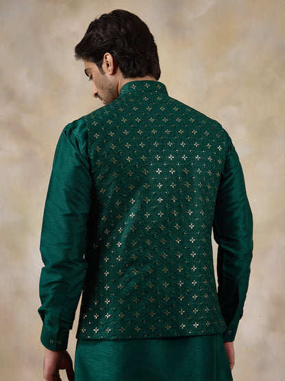 Bottle Green Motifs Sequinned Men's Kurta Set