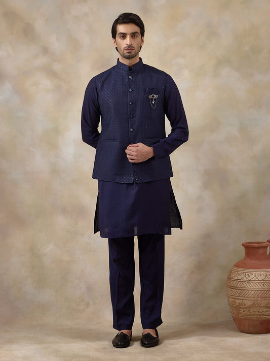 Royal Blue Sequinned Men's Kurta Set