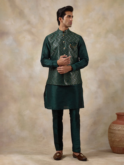 Bottle Green Sequinned Men's Kurta Set