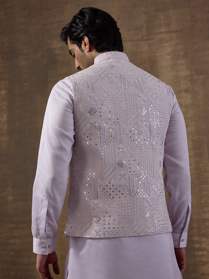 Light Lilac Sequinned Men's Kurta Set