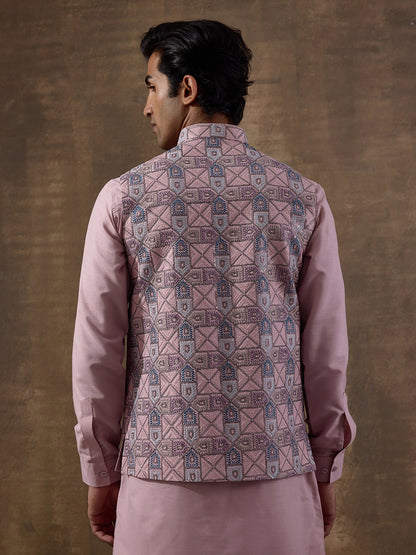 Blush Pink Mosaic Patterned Men's Kurta Set