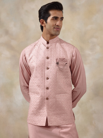 Peachy Peach Embroidered Men's Kurta Set