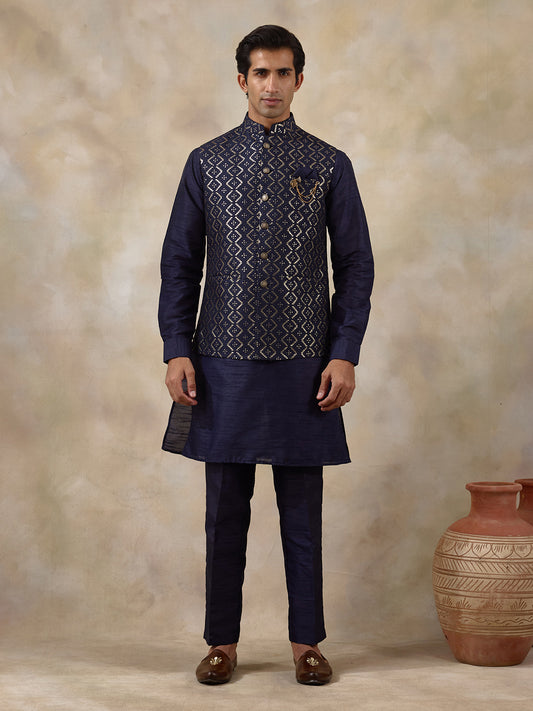 Deep Blue Sequinned Men's Kurta Set