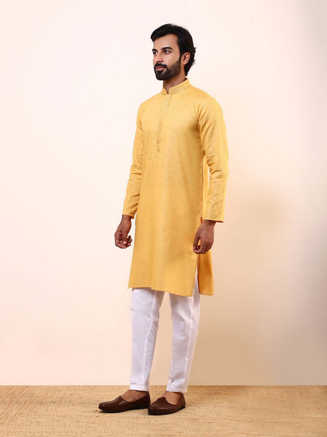 Vibrant Yellow Linen Men’s Kurta