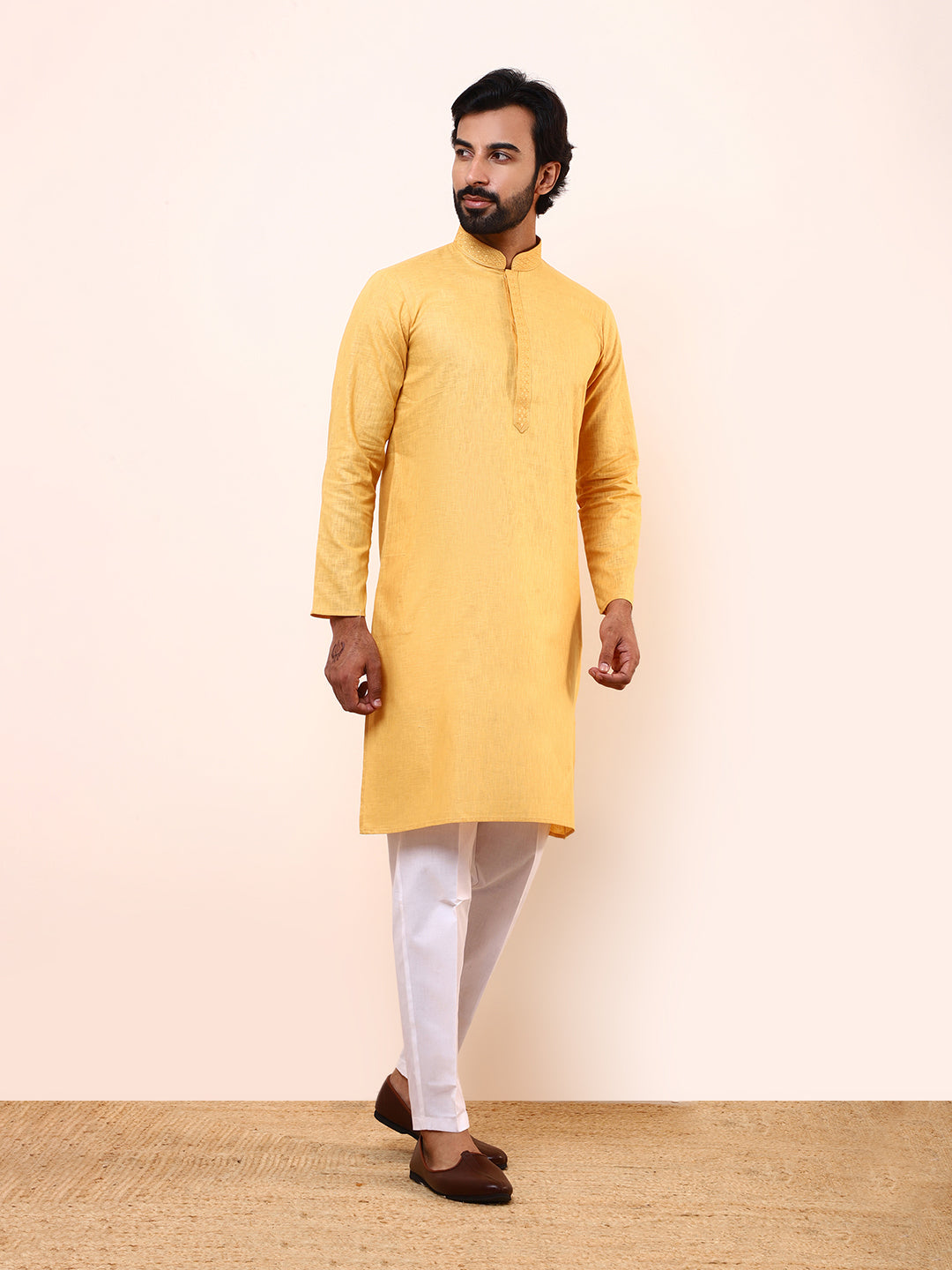 Vibrant Yellow Linen Men’s Kurta