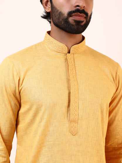 Vibrant Yellow Linen Men’s Kurta