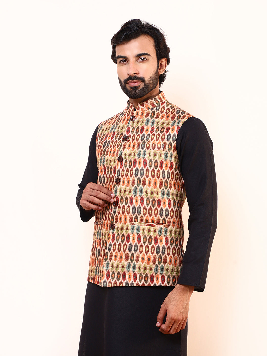 Playful Multicolor Printed Men’s Nehru Jacket