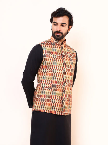 Playful Multicolor Printed Men’s Nehru Jacket
