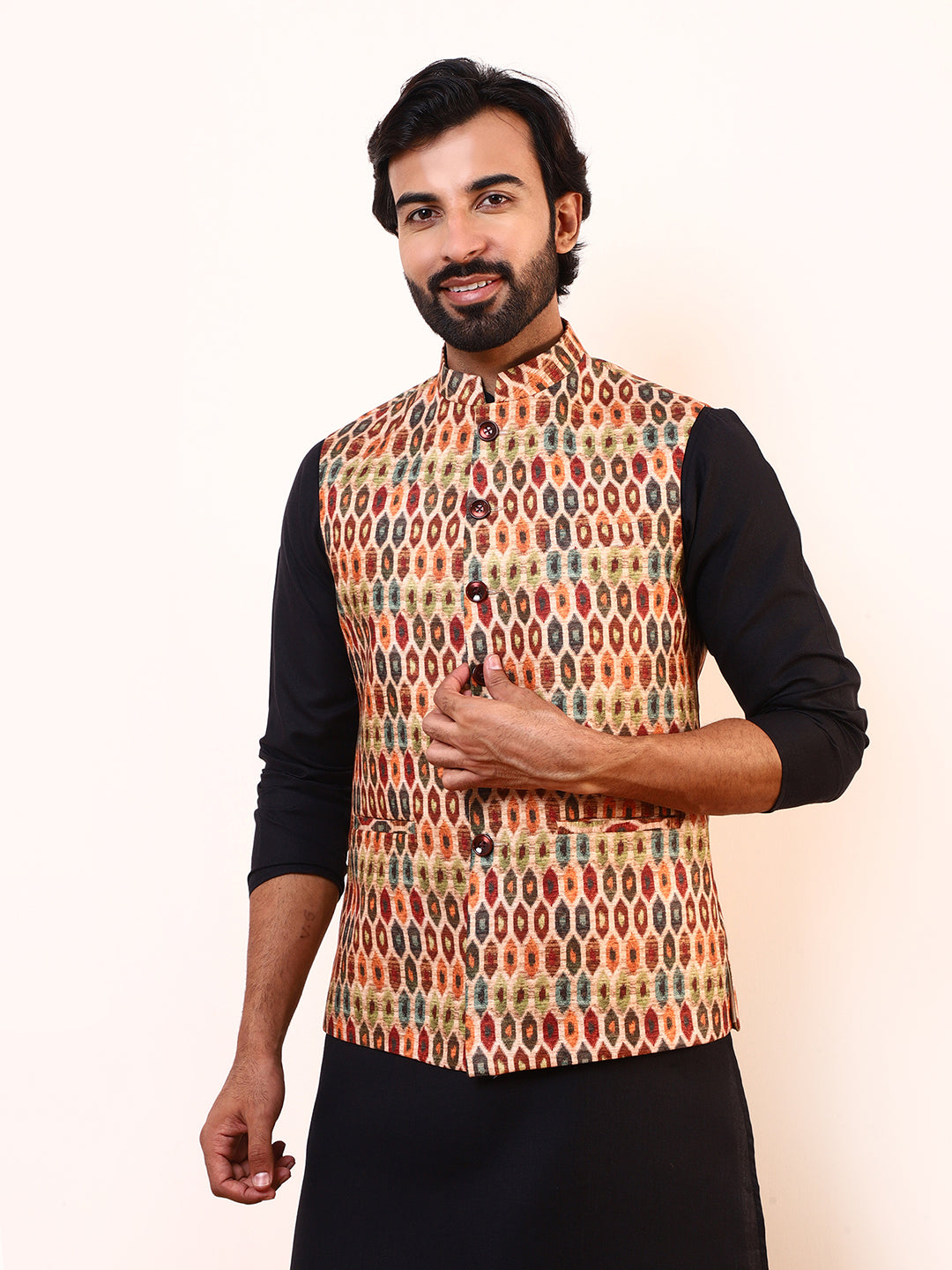 Playful Multicolor Printed Men’s Nehru Jacket
