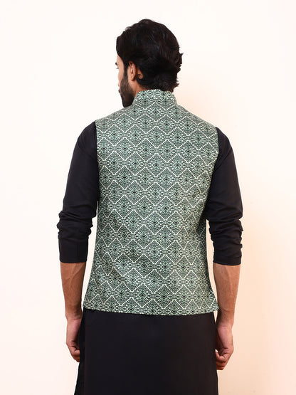 Snaky Green Printed Men’s Nehru Jacket