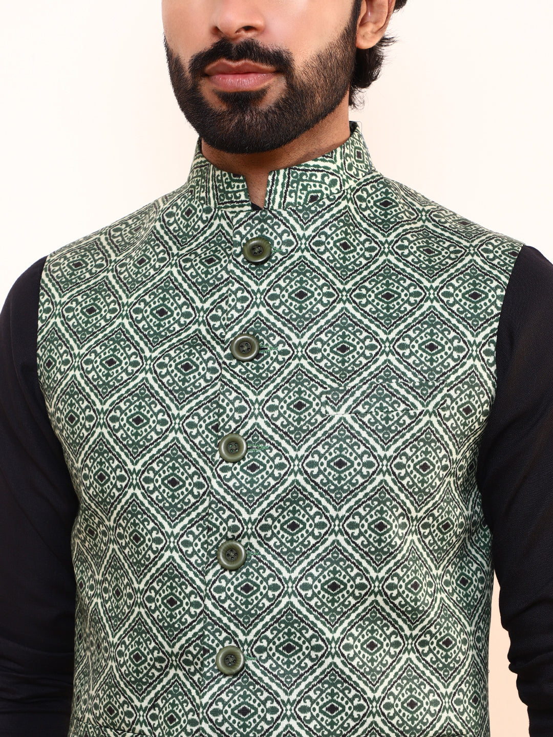 Snaky Green Printed Men’s Nehru Jacket