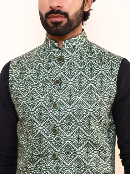 Snaky Green Printed Men’s Nehru Jacket
