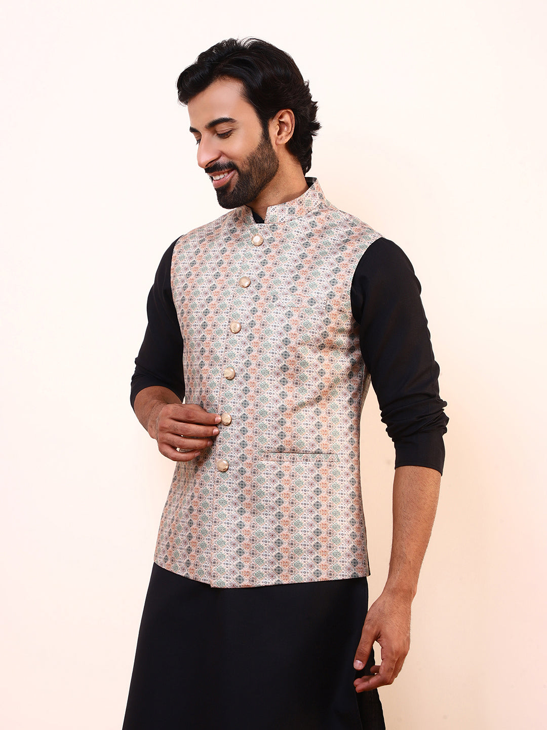 Refreshing Green Printed Men’s Nehru Jacket