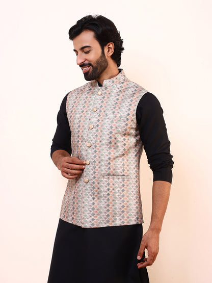 Refreshing Green Printed Men’s Nehru Jacket