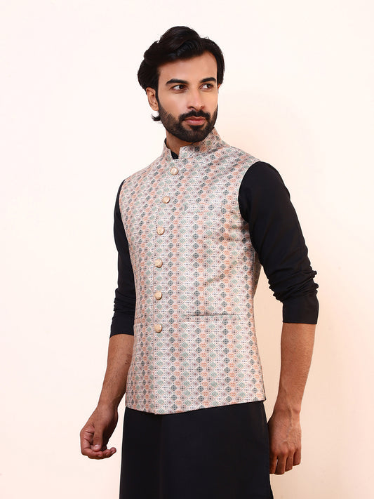 Refreshing Green Printed Men’s Nehru Jacket