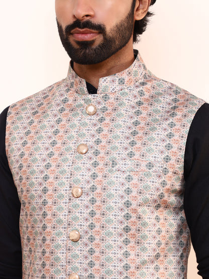Refreshing Green Printed Men’s Nehru Jacket