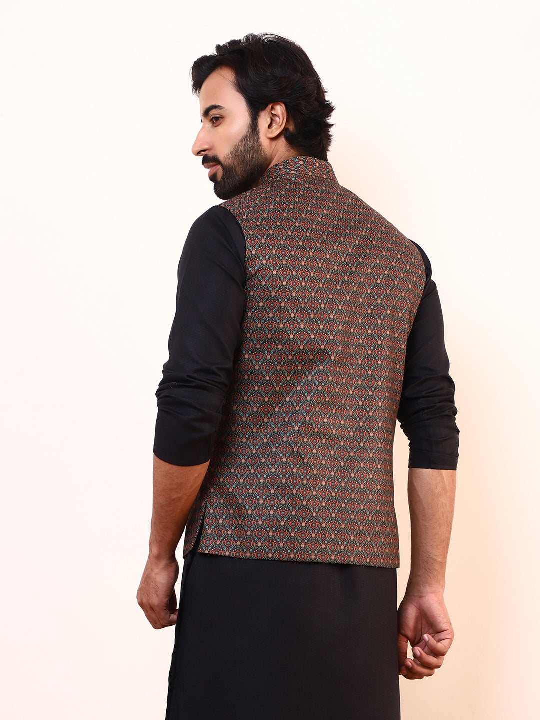 Mocha Brown Printed Men’s Nehru Jacket