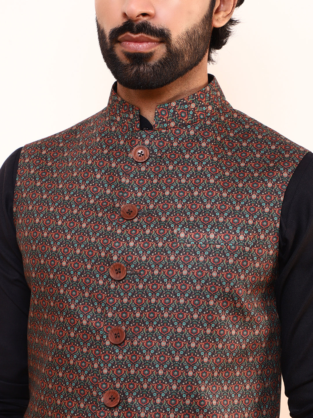 Mocha Brown Printed Men’s Nehru Jacket