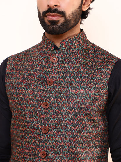 Mocha Brown Printed Men’s Nehru Jacket