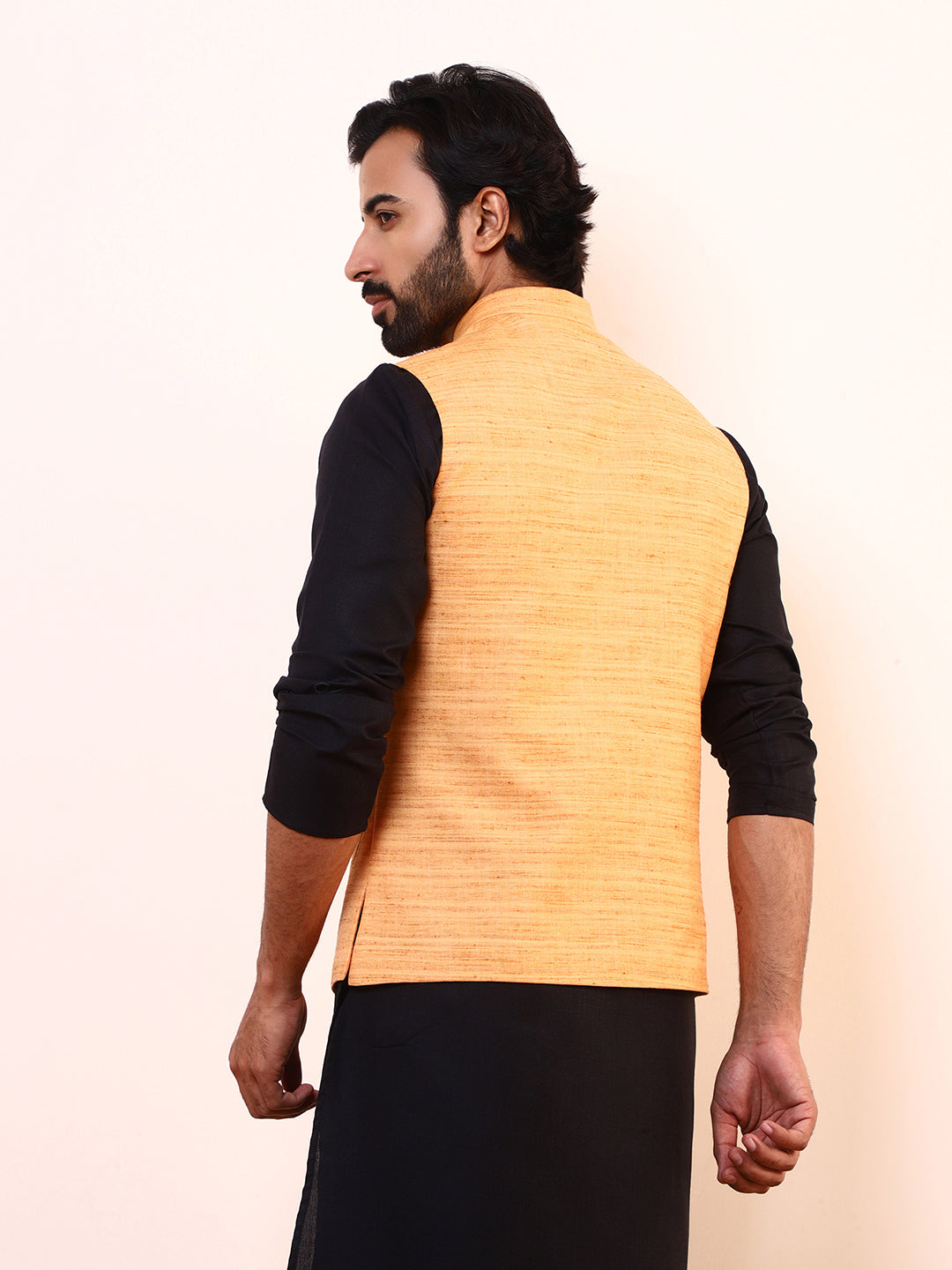Perchy Peach Linen Men’s Nehru Jacket