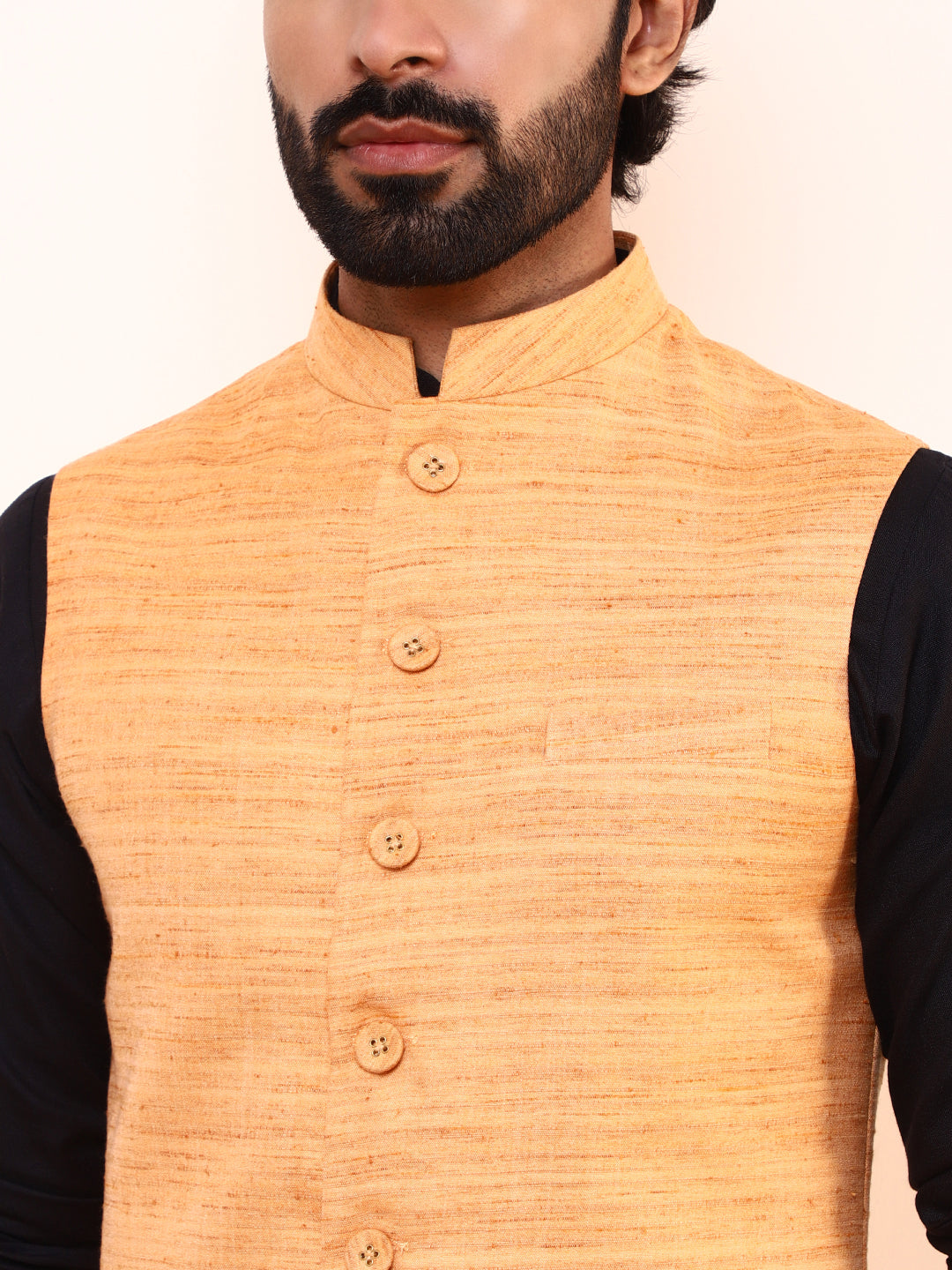 Perchy Peach Linen Men’s Nehru Jacket