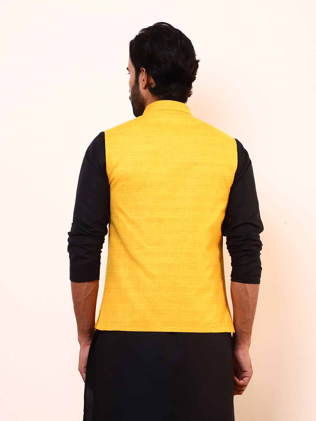 Vibrant Yellow Linen Men’s Nehru Jacket