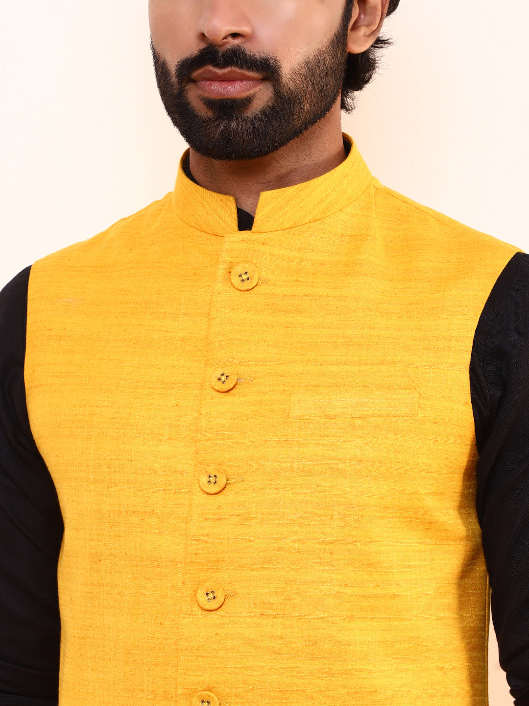 Vibrant Yellow Linen Men’s Nehru Jacket