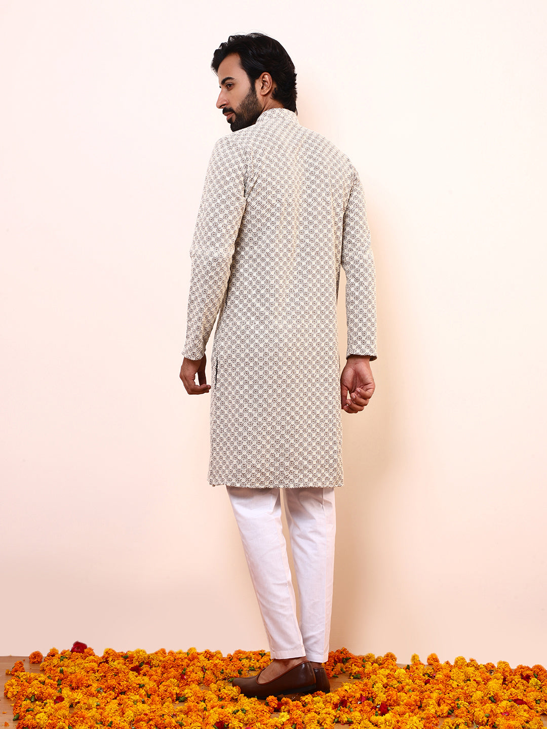Refined Grey Embroidered Men’s Kurta