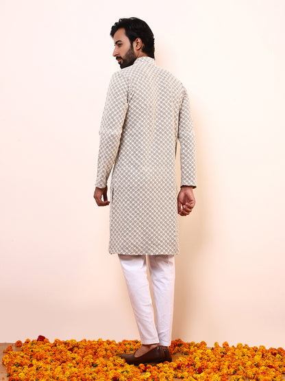Refined Grey Embroidered Men’s Kurta