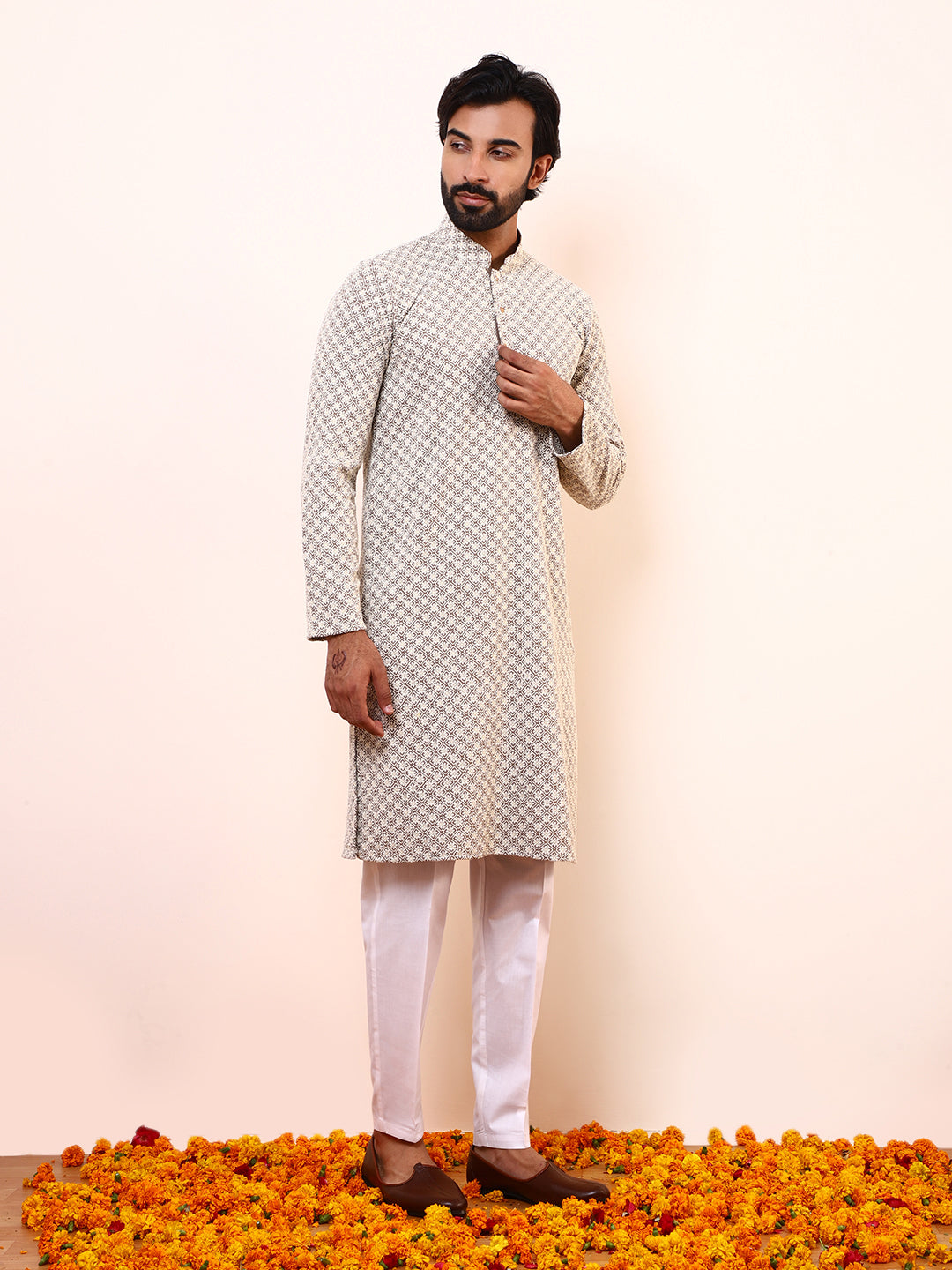 Refined Grey Embroidered Men’s Kurta